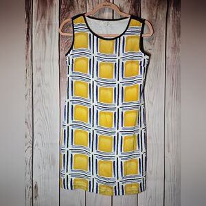 Single Noble Yellow & Blue Geometric 100% Silk Dress Size 36